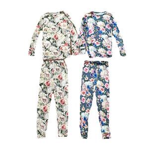 Posh Peanut Floral Two-Pair Pajama Set - Cream & Blue Floral